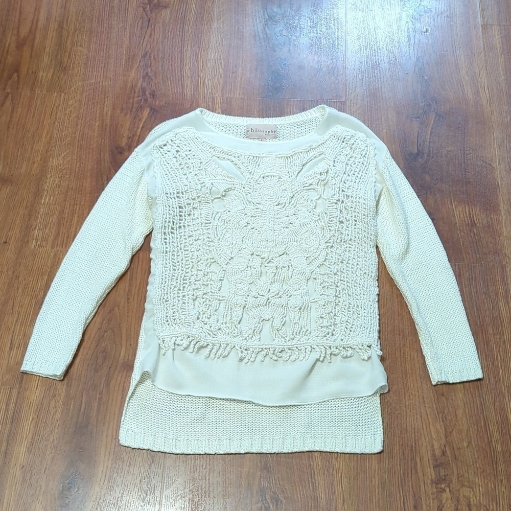 Philosophy Cottagecore Crochet Sweater Ivory Knit Feminine Boho Women's Size S